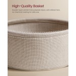 VASAGLE LILEA Collection - Small Round Side End Table, Modern Nightstand with Fabric Basket, Matte White and Camel Brown ULET223W10