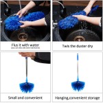 Cobweb Duster with Extension Pole, Washable Cleaning Duster Kit with 2 Duster Heads, Cobweb Duster, Corner Brush, Aluminum Telescoping Pole for Ceiling Fan (Blue)