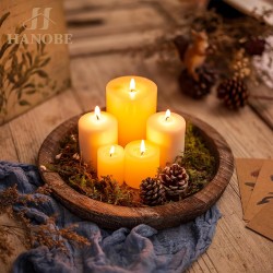 Hanobe Wooden Tray for Coffee Table: Candle Holder Plate Round Decorative Serving Tray - Vintage Table Centerpiece Rustic Farmhouse Home Decor
