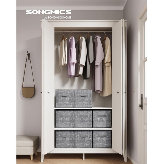 SONGMICS Storage Cubes, 13 x 13 x 13 Inches Non-Woven Fabric Bins with Double Handles, Set of 8, Closet Organizers for Shelves, Foldable, for Clothes, Cattail Gray UROB833G01