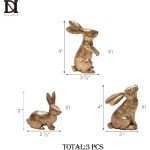 DN DECONATION Golden Polyresin Bunny Decor Rabbit Figurines, Easter Bunny Statue Set of 3 for Spring Tabletop Decor