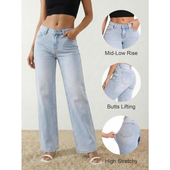 Shaping Wide Leg Baggy Jeans for Women Stretchy Mid Low Waisted Butts Lifting Cute Jeans Trendy BBL Distressed Jean Shaping Wide Leg Baggy Jeans for Women Stretchy Mid Low Waisted Butts Lifting Cute Jeans Trendy BBL Distressed Jean