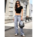 ELLEVEN Women's Low-Rise Baggy Jeans, High Stretchy Y2K Wide Leg Jeans Boyfriend Straight Leg Denim Pants