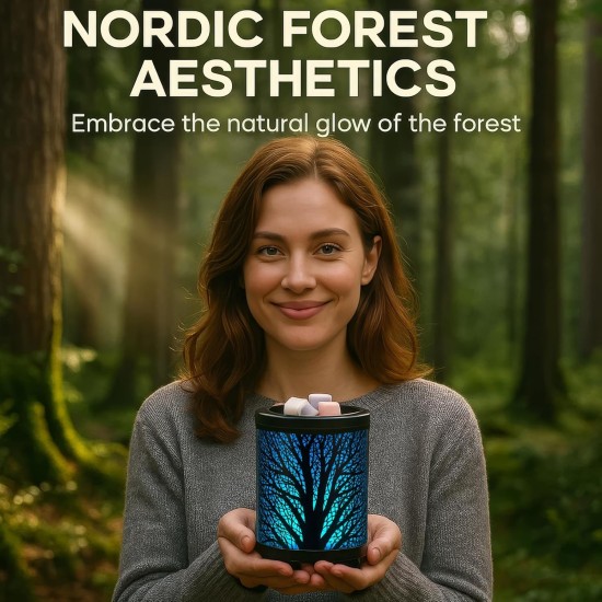 Leyoue Electric Wax Melt Warmer PTC Heating Plate with 7 Colors LED Changing Light Wax Warmer Fragrance Warmer for Home Office Gifts & Decor(Black Forest)