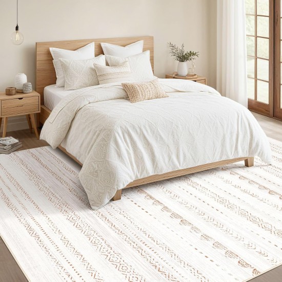 Nakagishi Area Rug Living Room Rugs: 5x7 Large Soft Machine Washable Boho Moroccan FarmNeutral Stain Resistant Indoor Floor Carpet for Bedroom Under Dining Table Home Office Decor-Cream Brown