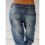 Flamingals Women's Stretchy Straight Leg Casual Mid Rise Jeans Wash Button Fly Stitch Detail 90s Trendy Denim Jeans