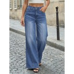 Trendy Queen Women's Wide Leg Baggy Jeans - High Waisted Relaxed Fit Pants, Super Soft Stretch Denim with Front Seam