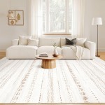 Nakagishi Area Rug Living Room Rugs: 5x7 Large Soft Machine Washable Boho Moroccan FarmNeutral Stain Resistant Indoor Floor Carpet for Bedroom Under Dining Table Home Office Decor-Cream Brown