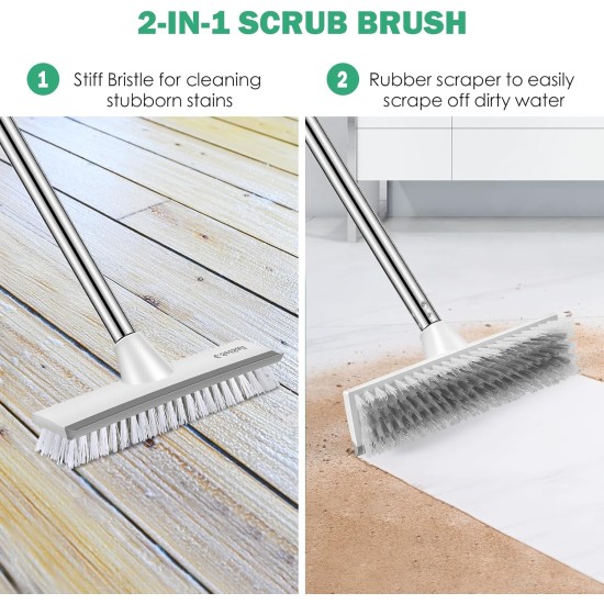 SetSail Floor Scrub Brush with 51-Inch Long Adjustable Handle 2 in 1 Scrape Brush Stiff Bristle Floor Scrubber for Cleaning Shower Bathroom Garage Kitchen Wall Deck Tub Tile