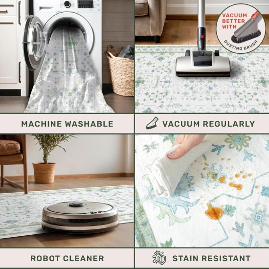 Blue and Green Living Room Rug 8x10 - Cream Oushak Vintage Boho Floral Farmhouse, Washable Low Pile Non-Slip Extra Large Area Rugs for Bedroom, Girls, Boys, Playroom, Lounge Blue and Green Living Room Rug 8x10 - Cream Oushak Vintage Boho Floral Farmhouse, Washable Low Pile Non-Slip Extra Large Area Rugs for Bedroom, Girls, Boys, Playroom, Lounge