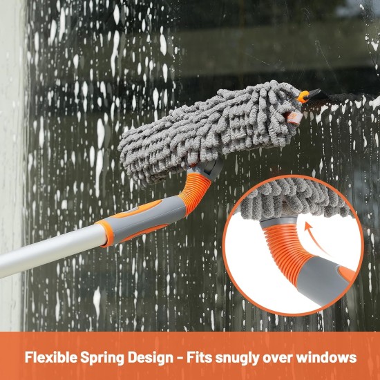 Eazer Squeegee Window Cleaner Tool, 2 in 1 Rotatable Window Cleaning Squeegee Kit with Extension Pole, 62'' Window Washing Kit, Bendable Head for Car Glass - 2 Scraper