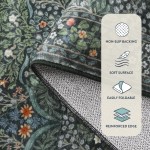 Lahome Floral Dark Green Area Rugs 5x7, Soft Washable Rugs for Living Room Bedroom, Boho Non Slip Low Pile Forest Giverny Carpet for Farmhouse Dining Room Office, Dark Green