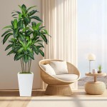 6FT Artificial Dracaena Tree, Fake Tree Indoor with White Tall Planter,Tall Artificial Plants Indoor,Artificial Silk Tree for Home Office Decor (White)