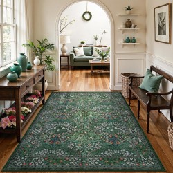 Lahome Floral Dark Green Area Rugs 5x7, Soft Washable Rugs for Living Room Bedroom, Boho Non Slip Low Pile Forest Giverny Carpet for Farmhouse Dining Room Office, Dark Green