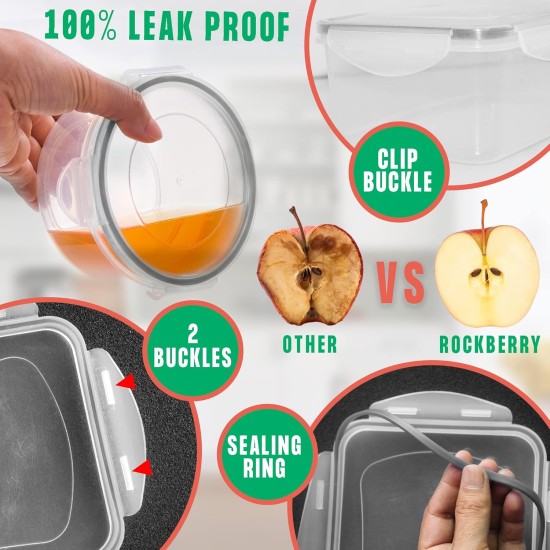 RockBerry 50 Pcs Large Food Storage Containers with Lids Airtight-85 OZ to small Containers-Total 526OZ Stackable Kitchen Set -BPA Free Leak proof containers- Freezer Microwave safe RockBerry 50 Pcs Large Food Storage Containers with Lids Airtight-85 OZ to small Containers-Total 526OZ Stackable Kitchen Set -BPA Free Leak proof containers- Freezer Microwave safe