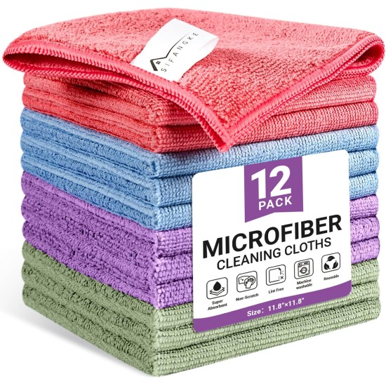 Microfiber Cleaning Cloth, 12 Pack Assorted Color Cleaning Rags for Housekeeping, Colorful Reusable Microfiber Towels for Car, Kitchen, Bathroom and Household Cleaning Supplies, 11.8"X11.8" Microfiber Cleaning Cloth, 12 Pack Assorted Color Cleaning Rags for Housekeeping, Colorful Reusable Microfiber Towels for Car, Kitchen, Bathroom and Household Cleaning Supplies, 11.8"X11.8"