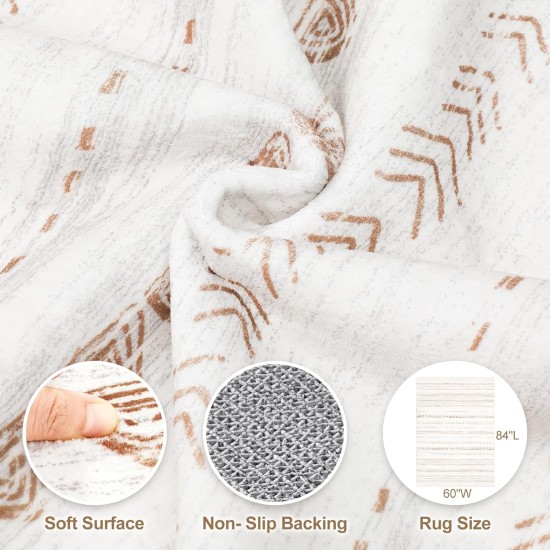 Nakagishi Area Rug Living Room Rugs: 5x7 Large Soft Machine Washable Boho Moroccan FarmNeutral Stain Resistant Indoor Floor Carpet for Bedroom Under Dining Table Home Office Decor-Cream Brown