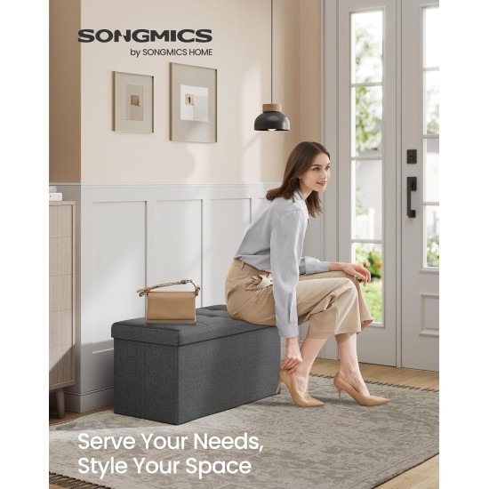 SONGMICS MAZIE Collection - 30 Inches Folding Storage Ottoman Bench, Ottoman Foot Rest, End of Bed Bench, Storage Chest, Load 660 lb, for Living Room, Bedroom, Entryway, Dark Gray ULSF47K SONGMICS MAZIE Collection - 30 Inches Folding Storage Ottoman Bench, Ottoman Foot Rest, End of Bed Bench, Storage Chest, Load 660 lb, for Living Room, Bedroom, Entryway, Dark Gray ULSF47K