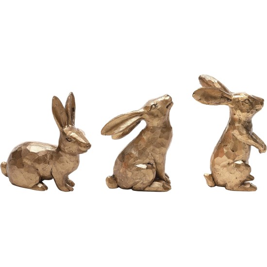 DN DECONATION Golden Polyresin Bunny Decor Rabbit Figurines, Easter Bunny Statue Set of 3 for Spring Tabletop Decor