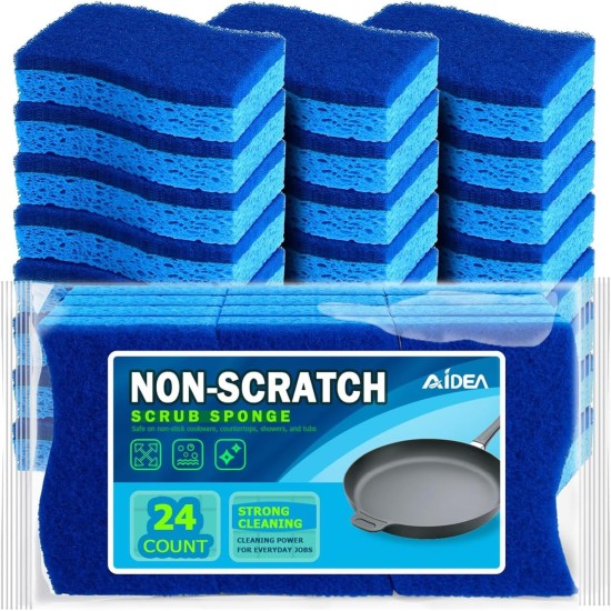 AIDEA Non Scratch Scrub Sponge, 24Count, Sponges for Dishes, Sponges Kitchen, Cleaning Sponge, Cleans Fast Without Scratching, Stands Up to Stuck-on Grime, Cleaning Power for Everyday Jobs AIDEA Non Scratch Scrub Sponge, 24Count, Sponges for Dishes, Sponges Kitchen, Cleaning Sponge, Cleans Fast Without Scratching, Stands Up to Stuck-on Grime, Cleaning Power for Everyday Jobs