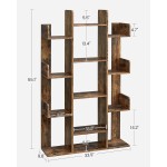 VASAGLE Bookshelf, Tree-Shaped Bookcase with 13 Storage Shelves, Rounded Corners, 9.8”D x 33.9”W x 55.1”H, Rustic Brown ULBC67BXV1 VASAGLE Bookshelf, Tree-Shaped Bookcase with 13 Storage Shelves, Rounded Corners, 9.8”D x 33.9”W x 55.1”H, Rustic Brown ULBC67BXV1