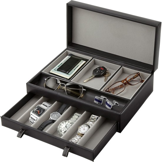 Stock Your Home Mens Valet Tray, Men's Jewelry Box, Night Stand Organizers and Storage, Bedside Table Organizer, Watch Box for Dresser, Faux Leather (Black & Gray) Stock Your Home Mens Valet Tray, Men's Jewelry Box, Night Stand Organizers and Storage, Bedside Table Organizer, Watch Box for Dresser, Faux Leather (Black & Gray)