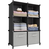 6-Cube Storage Organizer, Closet Organizer Storage Cabinet Shelf Bookcase Bookshelf with Metal Hammer, Storage Cubes Organizer Cabinet for Kids, Closet, Bedroom, Bathroom(11.8x11.8x11.8 inch)Black