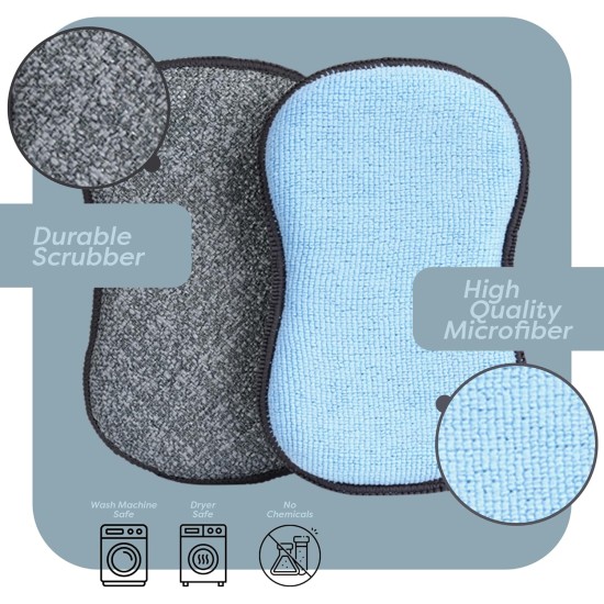 Multi-Purpose Sponges Kitchen by Scrub-it - Non-Scratch Microfiber sponges for Cleaning, Along with Heavy Duty Scrubbing Power - Reusable Dish Sponge for Dishes, Pots and Pans (6 Pack, Small)