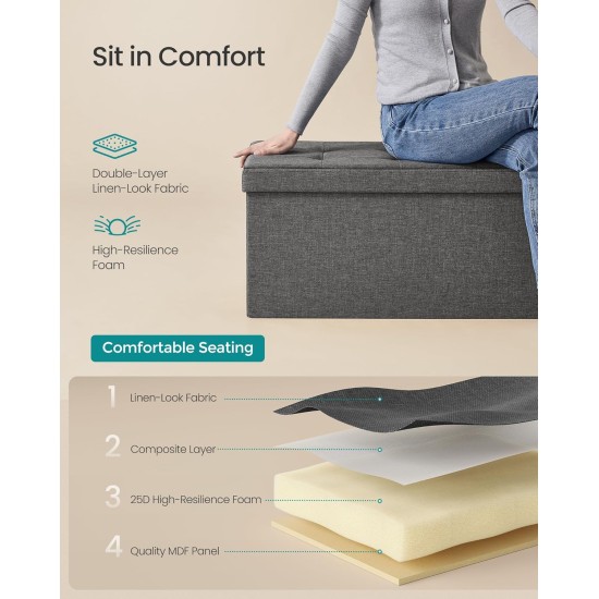 SONGMICS MAZIE Collection - 30 Inches Folding Storage Ottoman Bench, Ottoman Foot Rest, End of Bed Bench, Storage Chest, Load 660 lb, for Living Room, Bedroom, Entryway, Dark Gray ULSF47K SONGMICS MAZIE Collection - 30 Inches Folding Storage Ottoman Bench, Ottoman Foot Rest, End of Bed Bench, Storage Chest, Load 660 lb, for Living Room, Bedroom, Entryway, Dark Gray ULSF47K