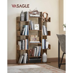 VASAGLE Bookshelf, Tree-Shaped Bookcase with 13 Storage Shelves, Rounded Corners, 9.8”D x 33.9”W x 55.1”H, Rustic Brown ULBC67BXV1