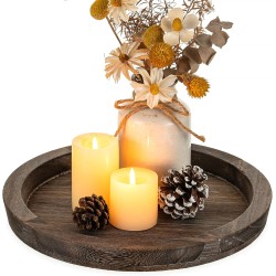 Hanobe Wooden Tray for Coffee Table: Candle Holder Plate Round Decorative Serving Tray - Vintage Table Centerpiece Rustic Farmhouse Home Decor