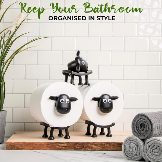 VELENTI Sheep Toilet Roll Holder, Free Standing Bathroom Set, 3D Printed, Funny Hilarious Black Sheep Loo Roll Holder, Tissue Paper Storage, Cute Bathroom Decor, X3, Set of 3