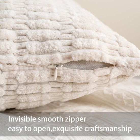 Pack of 2 Corduroy Decorative Throw Pillow Covers 18x18 Inch Soft Striped Pillow Covers Modern Farmhouse Home Decor for Sofa Living Room Couch Bed(Cream White)