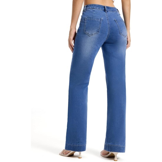 SEVEGO Tall Women's 34"/36"/38" Inseam Wide Leg Jeans High Waisted Stretchy Straight Loose Trendy Denim Pants Pockets SEVEGO Tall Women's 34"/36"/38" Inseam Wide Leg Jeans High Waisted Stretchy Straight Loose Trendy Denim Pants Pockets