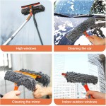 Eazer Squeegee Window Cleaner Tool, 2 in 1 Rotatable Window Cleaning Squeegee Kit with Extension Pole, 62'' Window Washing Kit, Bendable Head for Car Glass - 2 Scraper