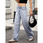 ELLEVEN Women's Low-Rise Baggy Jeans, High Stretchy Y2K Wide Leg Jeans Boyfriend Straight Leg Denim Pants