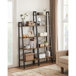 VASAGLE Ladder Shelf, 4-Tier Bookshelf, Storage Rack, Bookcase with Steel Frame, for Living Room, Home Office, Kitchen, Bedroom, Industrial Style, Rustic Brown and Ink Black ULLS44X