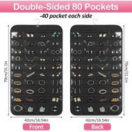 1 Pack Hanging Jewelry Organizer, 80 Clear Pockets earring organizer and storage, Accessories holder organizer for Closet, Jewelries, Necklace, Travel
