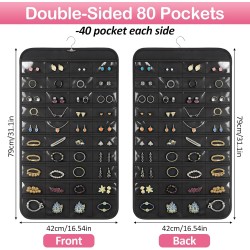 1 Pack Hanging Jewelry Organizer, 80 Clear Pockets earring organizer and storage, Accessories holder organizer for Closet, Jewelries, Necklace, Travel