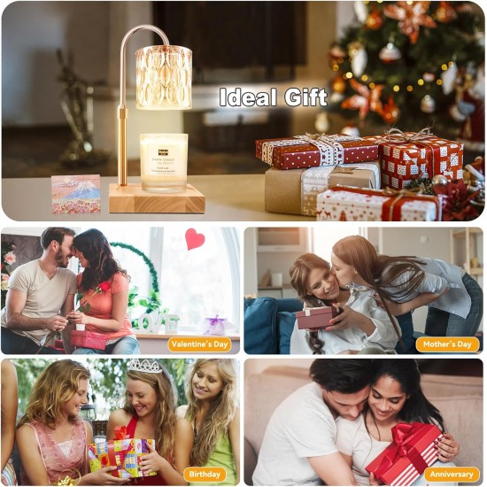 Candle Warmer Lamp with 3 Bulbs, Adjustable Height Dimmable Candle Warmer with Timer, Candle Lamp with Charming Gift Box Ribbon,Birthday Gifts for Women Mom, House Warming Gifts New Home Decor