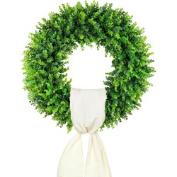 DDHS 20'' Boxwood Wreaths Front Door Artificial Spring Wreath. Wreaths for Front Door Farmhouse Wedding Green Year Round Indoor Outdoor for Summer Wreath St Patricks Day Decorations -(Hello Sign)