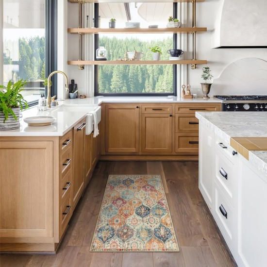 Lahome Moroccan Trellis Washable Rug, 2x3 Kitchen Rugs for Entryway Bathroom, Non-Slip Indoor Door Mat Ultra-Thin, Small Oriental Throw Carpet for Bedroom Entry Elise, Cream/Multi