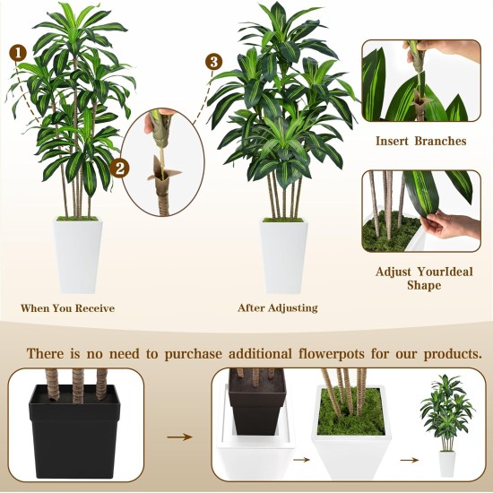 6FT Artificial Dracaena Tree, Fake Tree Indoor with White Tall Planter,Tall Artificial Plants Indoor,Artificial Silk Tree for Home Office Decor (White)