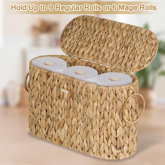 efluky Toilet Paper Storage Basket, Water Hyacinth Slim Toilet Paper Holder with Lid- Holds Up to 9 Mega Rolls, Home Bathroom Decor Organizer efluky Toilet Paper Storage Basket, Water Hyacinth Slim Toilet Paper Holder with Lid- Holds Up to 9 Mega Rolls, Home Bathroom Decor Organizer