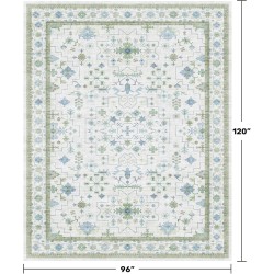 Blue and Green Living Room Rug 8x10 - Cream Oushak Vintage Boho Floral Farmhouse, Washable Low Pile Non-Slip Extra Large Area Rugs for Bedroom, Girls, Boys, Playroom, Lounge