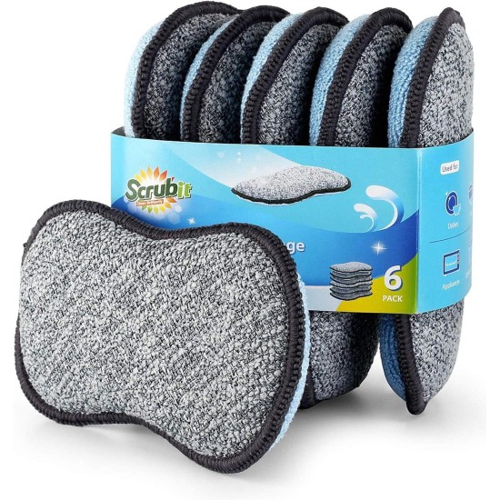 Multi-Purpose Sponges Kitchen by Scrub-it - Non-Scratch Microfiber sponges for Cleaning, Along with Heavy Duty Scrubbing Power - Reusable Dish Sponge for Dishes, Pots and Pans (6 Pack, Small)