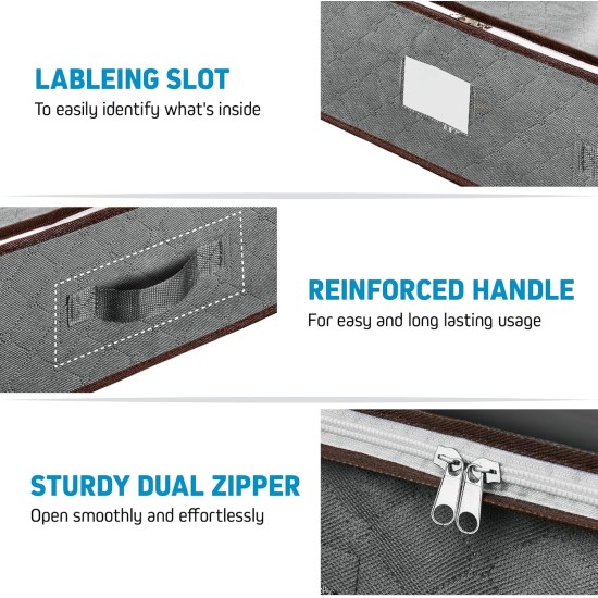 Under Bed Storage Bins - Pack Of 4 Under The Bed Storage Containers For Clothes, Blankets, Winter Clothing, & Shoes - Underbed Storage Containers With Handles, Dual Zippers, & Clear Top