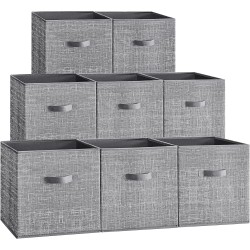 SONGMICS Storage Cubes, 13 x 13 x 13 Inches Non-Woven Fabric Bins with Double Handles, Set of 8, Closet Organizers for Shelves, Foldable, for Clothes, Cattail Gray UROB833G01